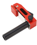 Heavy Duty Aluminum MFT Bench Dog Clamps For Woodworking That Lock Fast And Play Nice With TSlot Tables, red clamp with carbon fiber handle.