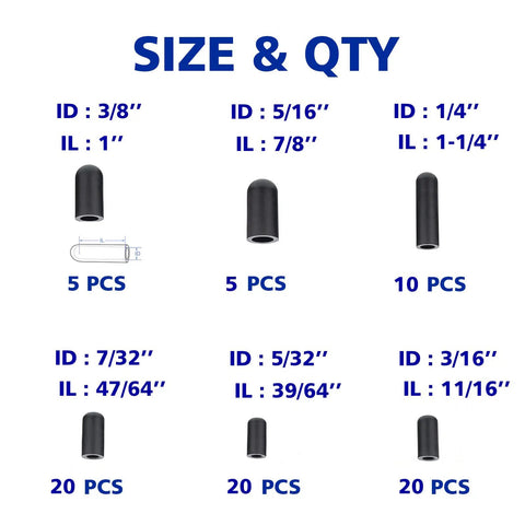 80 Piece Vacuum Cap Assortment Rubber Caps For Carbs And Manifolds, size chart for dropper style nitrile caps in various ID sizes