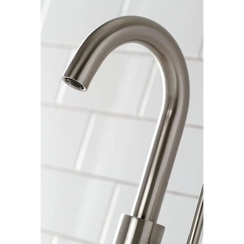 Close-up of Concord Bar Faucet Brushed Nickel, Deck Mount 1-Hole Install With Cover Plate showcasing the curved spout design.