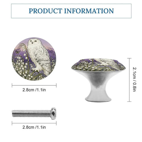 Snowy Owl Lily Valley 1.1 Inch Cabinet Knobs Set Of 2 Stainless Steel Aluminum Alloy Drawer Handles with owl design