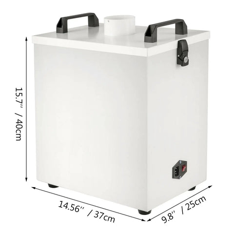 Straight Up Big Time 80W Air Purifier And Fume Extractor Pumping One Eighty Cubic Meters Per Hour metal housing with dimensions 15.7x14.56x9.8 inches.