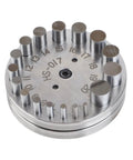 Pro Grade Steel Disc Cutter Set For Jewelry Making With Round Pendant Punch Tool And Six Dies, showing interchangeable dies.