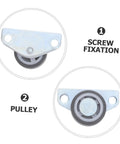 Heavy Duty Sliding Door Support Wheels With Adjustable Caster Rollers And Precision Bearings Smooth Operator Barn Door Hardware Replacement No Fuss For Closet Bedroom Home Upgrade Setup, close-up view of pulley with screw fixation.