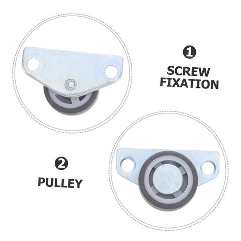Heavy Duty Sliding Door Support Wheels With Adjustable Caster Rollers And Precision Bearings Smooth Operator Barn Door Hardware Replacement No Fuss For Closet Bedroom Home Upgrade Setup, close-up view of pulley with screw fixation.