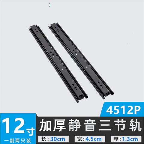 Thickened Drawer Buffer Three Section Slide Rail with Silent Steel Ball Guide for Wardrobe and Cabinet 12 Inch 30cm 2 Pack