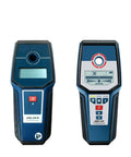 Two Slick Stud Finder Wall Scanners detecting live wires and pipes, compact size, digital displays, used for DIY home fixes.