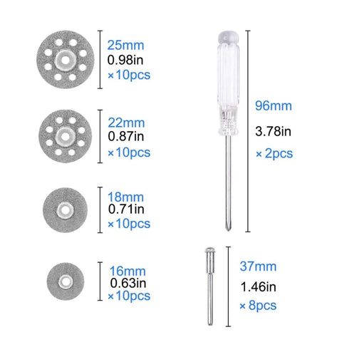 50 Piece Diamond Cutting Wheel Set For Drill Metal Cut Off Discs Compatible With Rotary Tools including various sizes and attachment parts