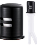 Top Shelf Solid Brass Dishwasher Air Gap Cover And Kitchen Sink Overflow Vent Cap Replacement Kit In Oil Rubbed Bronze Finish showing distinctive design and connection fittings.