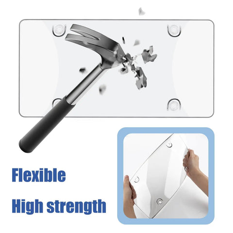 Image showing Two Pack Car License Plate Frames And License Plate Protector Kit With Waterproof Covers Built To Last Tough As Nails Durable Frame Protectors With Screws Caps For All Weather Protection being tested for strength.