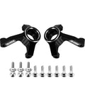 Black CNC machined steering knuckles with screws, part of Beefed Up Aluminum Front And Rear Suspension Arms package for Losi Micro B and Micro T.