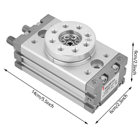 Fifteen Millimeter Aluminum Alloy Pneumatic Cylinder With 0 To 180 Degree Rotary Actuator, MSQB-10A, dimensions shown
