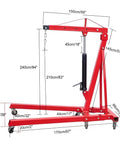Heavy Duty 2 Ton Hydraulic Engine Hoist, Alloy Steel Cherry Picker Lift dimensions and details diagram.