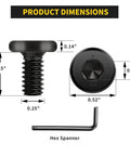 1/4-20 Flat Head Hex Socket Cap Screws Bolts, 1/2 Inch Length, fully threaded, shown with dimensions and hex spanner
