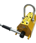 Hardcore Heavy Duty Magnetic Lifter With Sure Grip Release Handle And 2200 Lbs Capacity, yellow steel lifting tool for hoisting.
