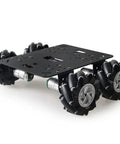 Toy robot car chassis MC200 with four 80mm mecanum wheels and metal frame