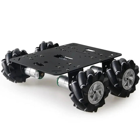 Toy robot car chassis MC200 with four 80mm mecanum wheels and metal frame