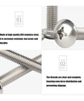 Close-up of the Stainless Steel Truss Head Machine Screws M6 1.0 X 12/16/20mm Full Thread Set, showing rust-resistant 304 SS material.