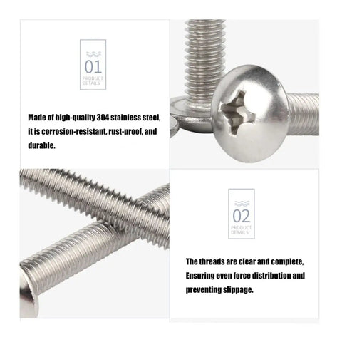 Close-up of the Stainless Steel Truss Head Machine Screws M6 1.0 X 12/16/20mm Full Thread Set, showing rust-resistant 304 SS material.