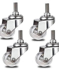 Heavy Duty Swivel Caster Wheels Set Of 4 With Transparent Polycarbonate Rollers And Stainless Steel Brackets M10 Threaded Stems for smooth mobility.