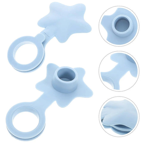 2pcs Silicone Star Bathtub Stopper for Bath Drain, Flat Cover in light blue color, showcasing unique star design and easy installation.