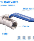 1PC stainless steel ball valve with blue lever handle and female threaded ends (SS304)
