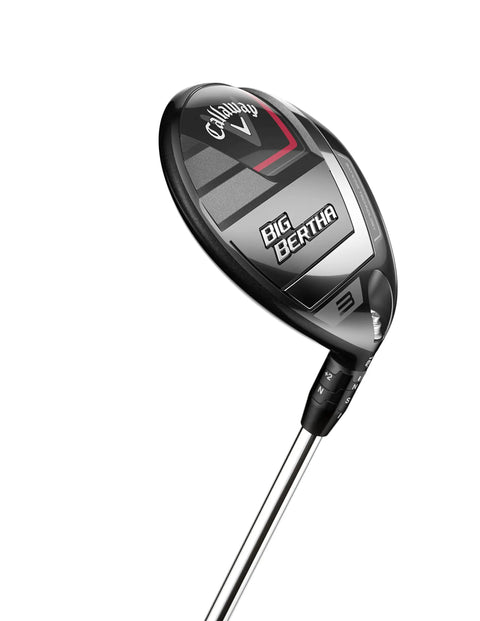 Big Bertha Fairway 3 Wood Graphite Regular Flex With Forgiving Shape For Easy Launch viewed from the side angle, black and red design.