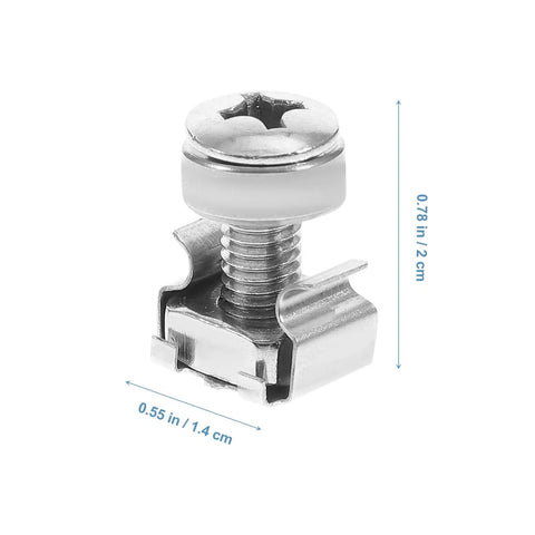 Close-up of Beefy Rack Mount Screws And Floating Cage Nuts Kit For Server Racks And Computer Enclosures, 16 Sets M6x20mm For Easy Install