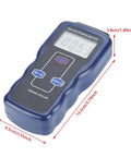High Precision Solar Radiation Meter with Large LCD Display for field or lab use, showing dimensions and buttons.