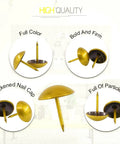 Killer One Inch Gold Antique Upholstery Tacks Pack Of Thirty For Slick Furniture Restorations showcasing thickened nail caps and sturdy design.