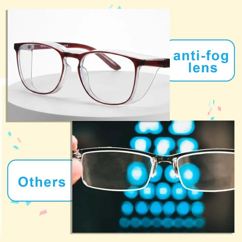 Kickass 4 Pack Clear Safety Glasses With Anti Fog Lens Guard Scratch Resistant Build And Full Wrap Side Shields For Nurses Lab Techs And Outdoor Enthusiasts, showing different styles and anti-fog lenses.