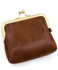 Totally Adorable Vintage Coin Purse For Women Super Chic Mini Leather Change Pouch With Secure Kiss Lock Clasp, brown PU leather.