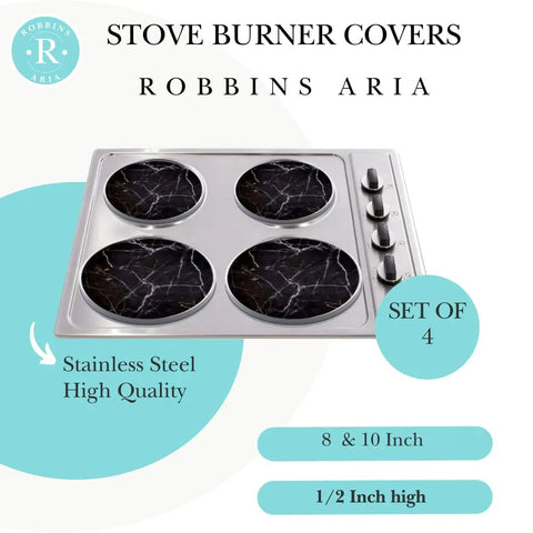 Electric Stove Burner Covers Set Of 4 8 Inch And 10 Inch Black Marble Protects Your Stovetop, fits on electric cooktop burners.