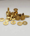 Fifty Pack Dang Solid Brass Stud Rivets And Flat Washers Size 12 Three Quarter Inch Long tough brass hardware for leather crafting.