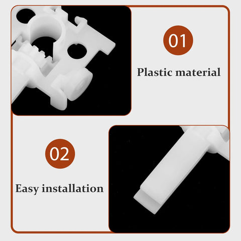 Close-up of a Dead Simple And Tough Vertical Blind Replacement Parts in white plastic showcasing easy installation features.