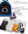 8 Inch Manual Heat Sealer For Plastic Bags, fast, no warmup handheld sealing machine showing temperature adjustment and sealed items