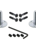 Installation hardware for Egg And Dart Double Dummy Door Hardware in Oil Rubbed Bronze with screws and tools on white background.