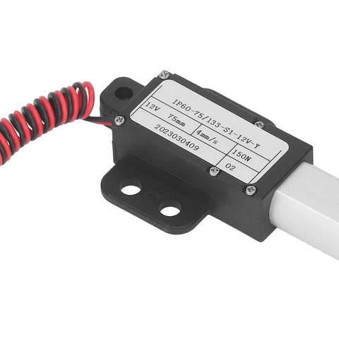 Top Tier 150N Electric Linear Actuator With 75mm Stroke And 12V Power, featuring a compact design and robust build.