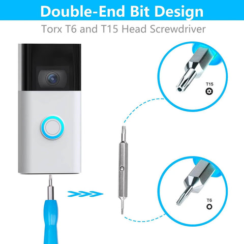 Adjustable 30 To 55 Degree Video Doorbell Mount For Most Doorbell Cameras Wedge Kit showing double-ended T6/T15 screwdriver
