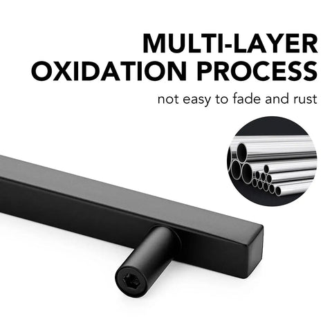 Close-up of 30 Pack Black Kitchen Cabinet Handles, 5 Inch Square Steel Cabinet Pulls with multi-layer oxidation process