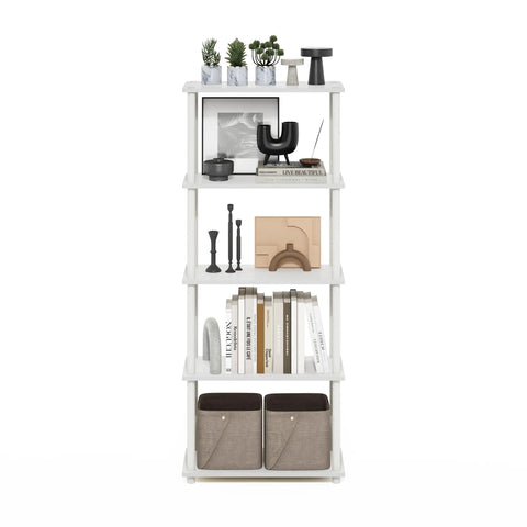 Turn N Tube Toolless 5 Tier Open Storage Shelf No Tools Needed Easy Assembly Bookcase For Living Room Home Office Bedroom White Finish Open Back Display For Books Decor And Office Supplies, white 5-tier with decor