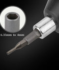 Knockout 4 Pack 1/4 Inch To 4mm Hex Screwdriver Bit Adapter With Solid Magnet, showing adapter from 6.35mm to 4mm, detailed view.