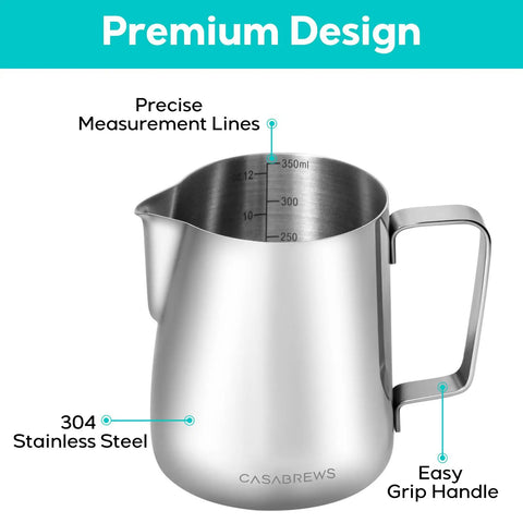 Milk Frothing Pitcher 350ml Stainless Steel With Sharp Spout For Cappuccino And Latte Art Durable Barista Grade Cup For Home Espresso Machines Ideal For Creating Creamy Microfoam At Home Or In The Cafe