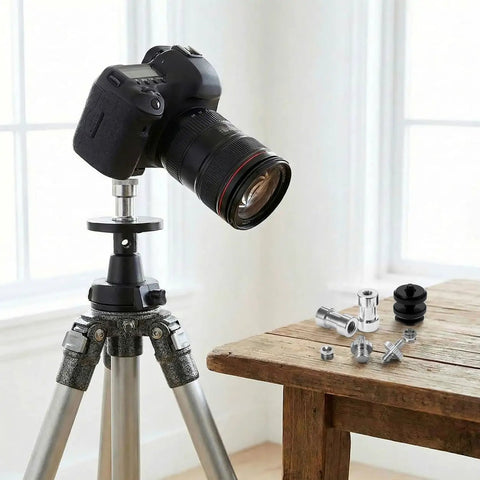 Badass 22 Piece Camera Mount Screw And Adapter Set With 1/4 To 3/8 Tripod Reducers And Hot Shoe Mounts For Dslr SLR Cameras on tripod.