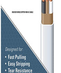 SimPull Solid Indoor 14/2 NM-B Cable With Ground, 50 Ft Coil, Copper Building Wire, diagram showing cable features