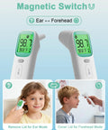 Touchless Ear and Forehead Infrared Thermometer for Kids and Adults With One Button Readout, 1 Second Measurement, Fever Alarm, Color Coded Backlight, Ear or Forehead Mode, 40 Memory Stores, FSA HSA Eligible, white digital display