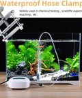 12Pcs Heavy Duty Tube Water Stopper Steel Telescopic Flow Control Tubing Clamps on fish tank with air pump demonstration