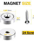 Heavy Duty Round Mounting Magnets With Screws 80 Lbs Hold 12 Pack shown with dimensions of 0.98 inches and 0.7 inch screw height