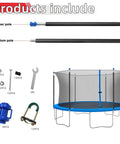 Complete Six Piece Trampoline Replacement Enclosure Poles With Thick Foam Sleeves and Secure Caps for Straight Frame Nets and accessories.