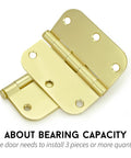 48 Pack Polished Brass Door Hinges in Bright Gold Finish 3 and a Half Inch by 3 and a Half Inch with Five Eighths Radius Corners