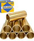 Eight Piece Beefy Brass Leaf Spring Bushing Kit For Trailer Axles With 9/16 Inch ID And 11/16 Inch OD in packaging